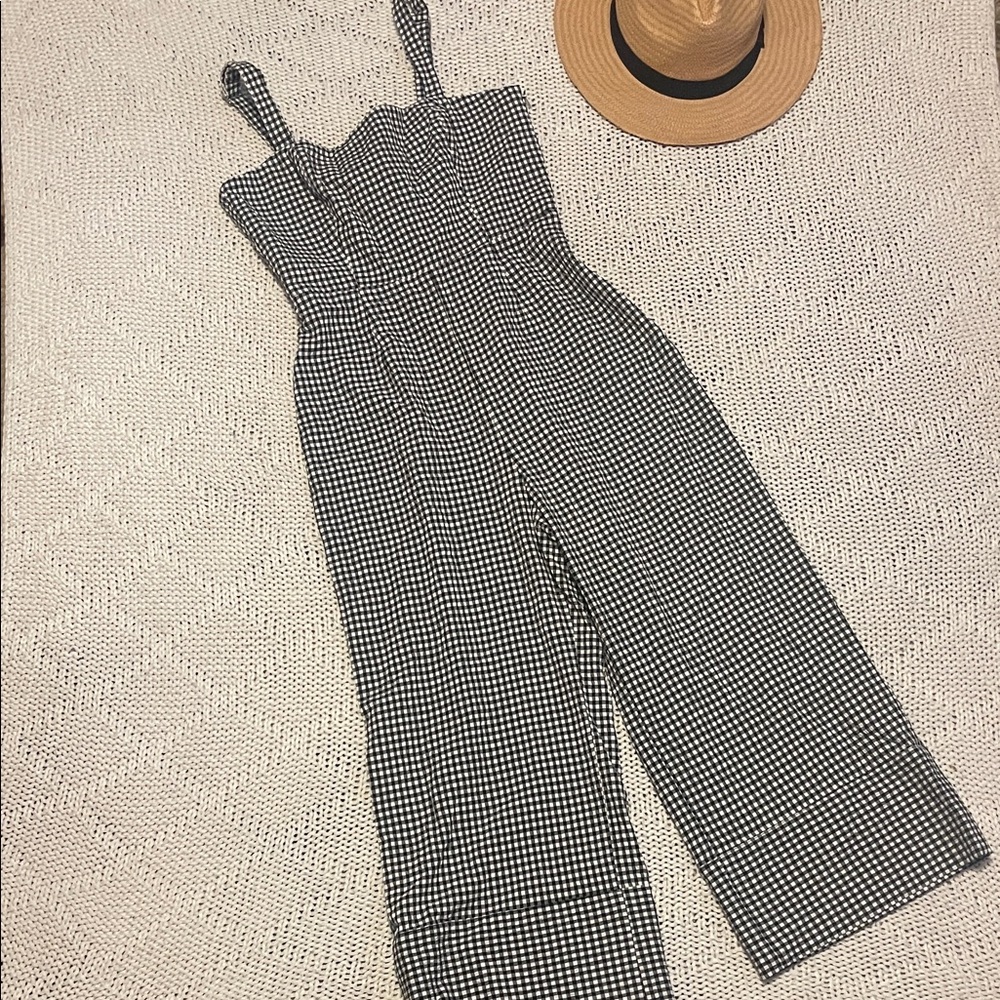 Gianni Bini Black White Gingham Wide-Leg Jumpsuit Size 4